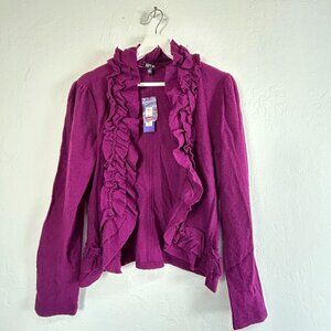 Apt. 9 Womens Ruffled Cardigan Jacket Medium Wool Purple Lightweight New $72